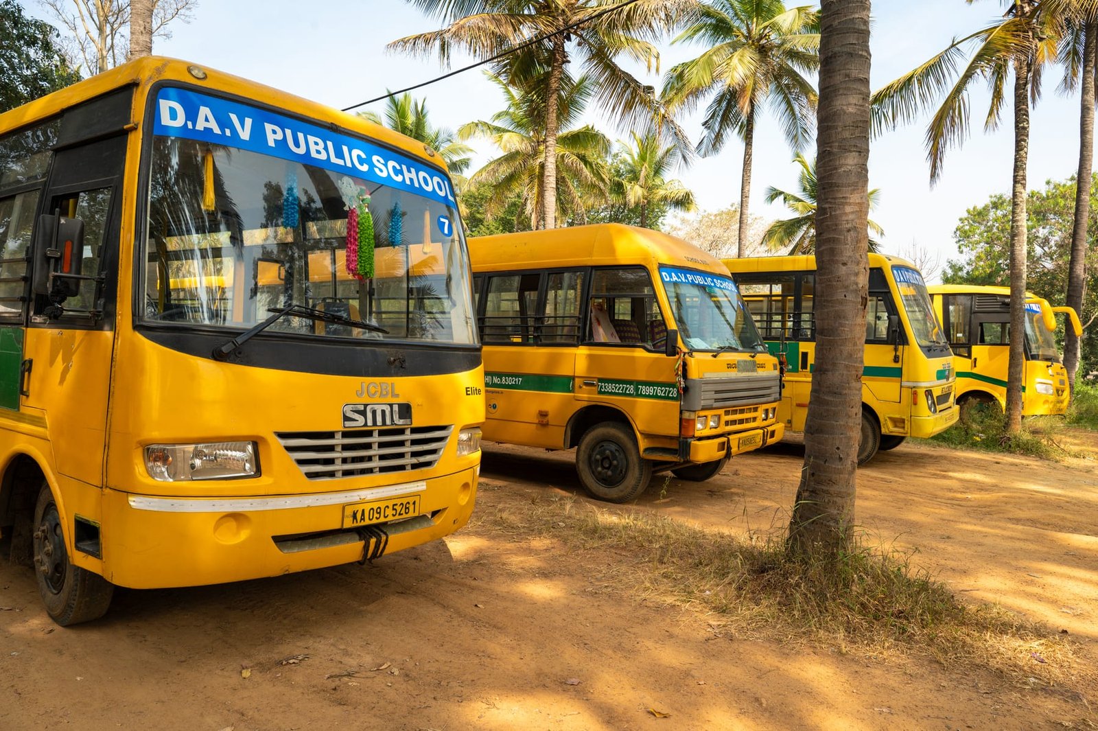 DAV school buses on campus