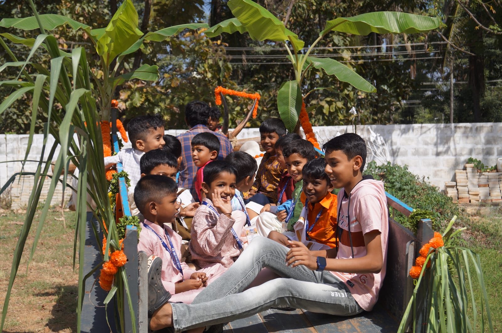 Young DAV students learning in the garden