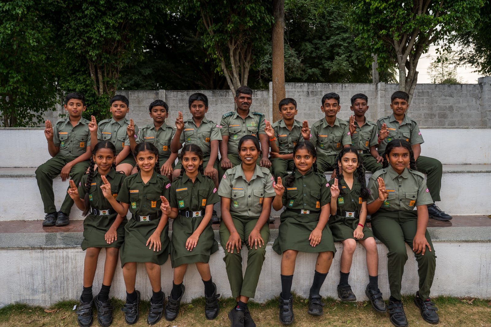 DAV students in Scouts and Guides uniforms